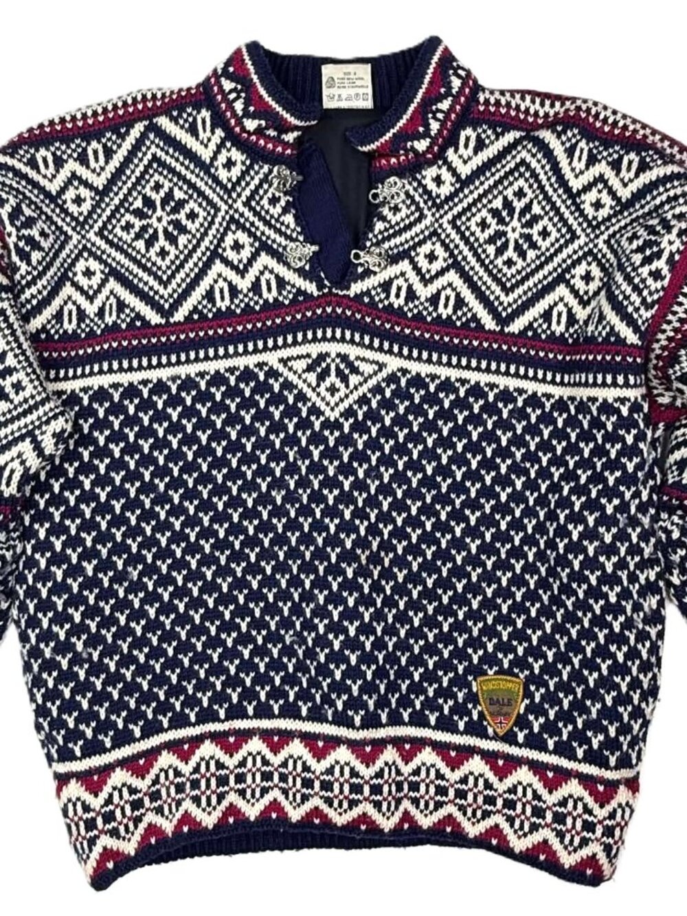 VTG Dale of Norway Windstopper Wool Ski Sweater Small Pewter Clasp Nordic 90s
